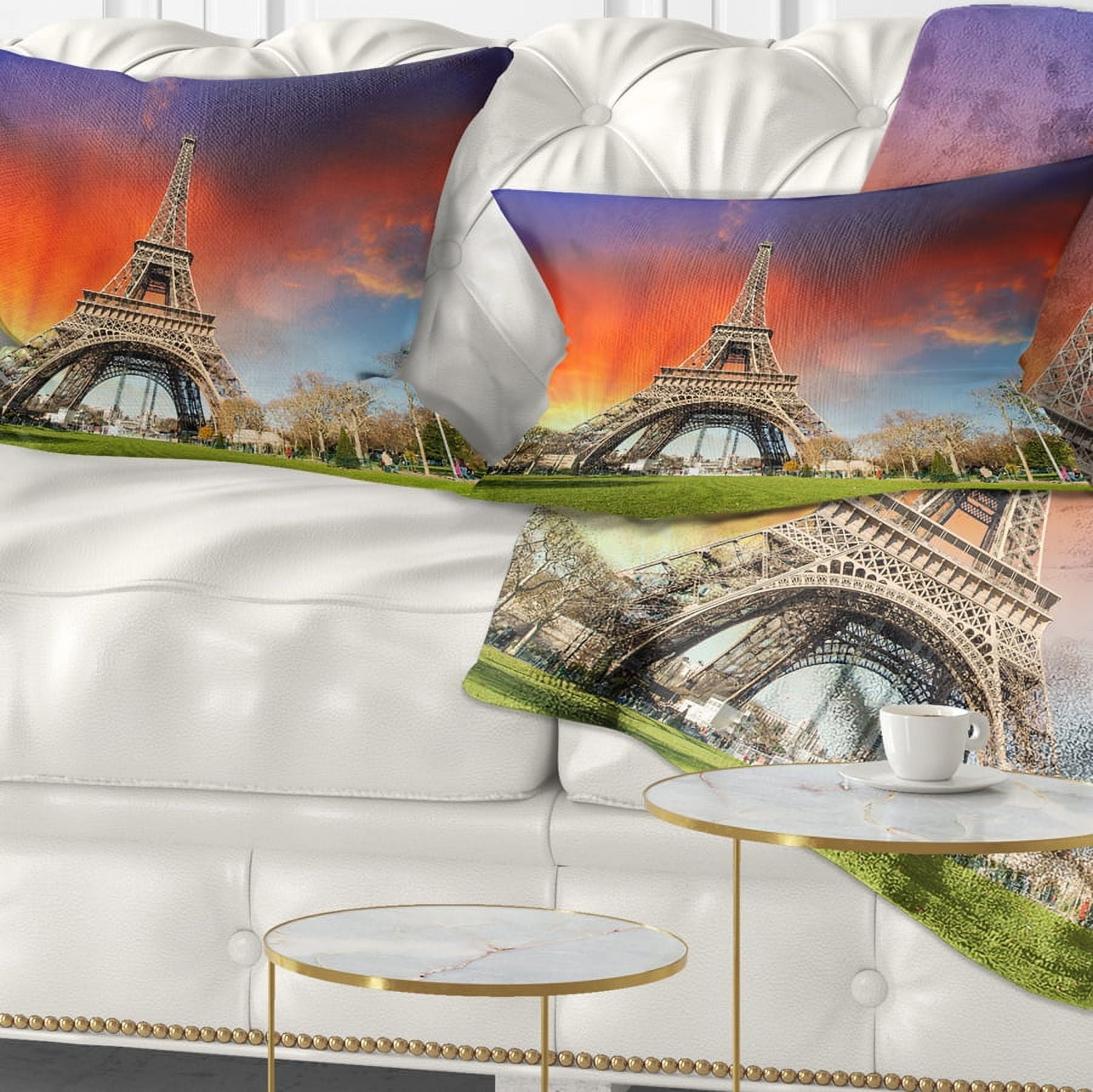 Designart Paris Eiffel TowerUnder Colorful Sky - Landscape Photo Throw Pillow - 12x20