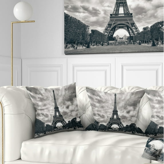 Designart Paris Eiffel TowerUnder Dramatic Sky - Skyline Photography Throw Pillow - 16x16