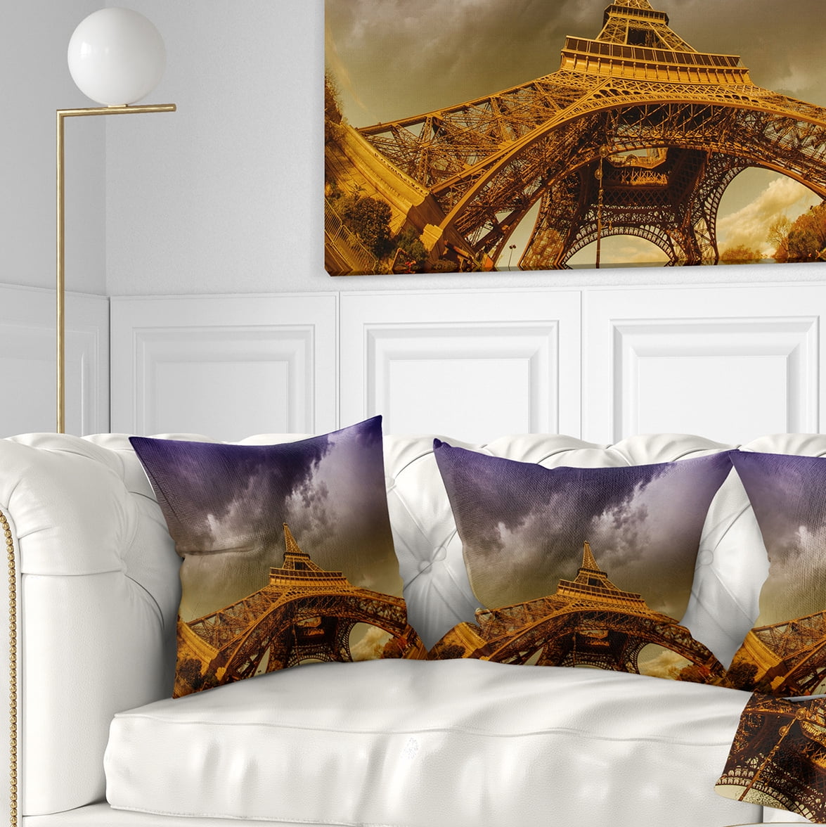 Designart Paris Eiffel Towerand Gorgeous Sky - Photography Throw Pillow - 16x16