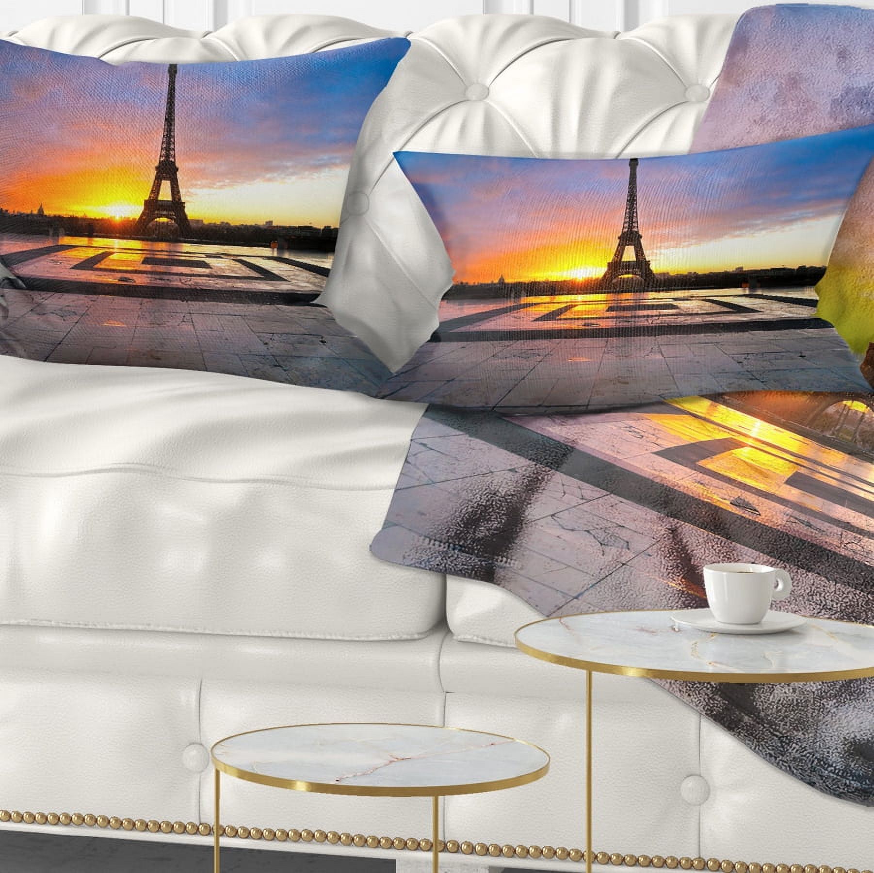 Designart Paris Eiffel Towerat Beautiful Sunrise - Landscape Photography Throw Pillow - 12x20