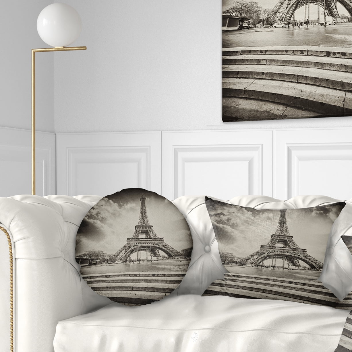 Designart Paris Eiffel Towerin Gray Shade - Landscape Photo Throw Pillow - 12x20