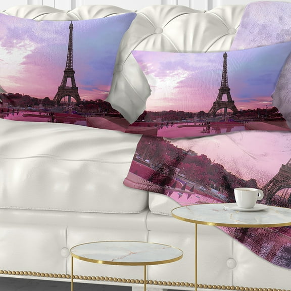 Designart Paris Eiffel Towerin Purple Tone - Landscape Photography Throw Pillow - 12x20