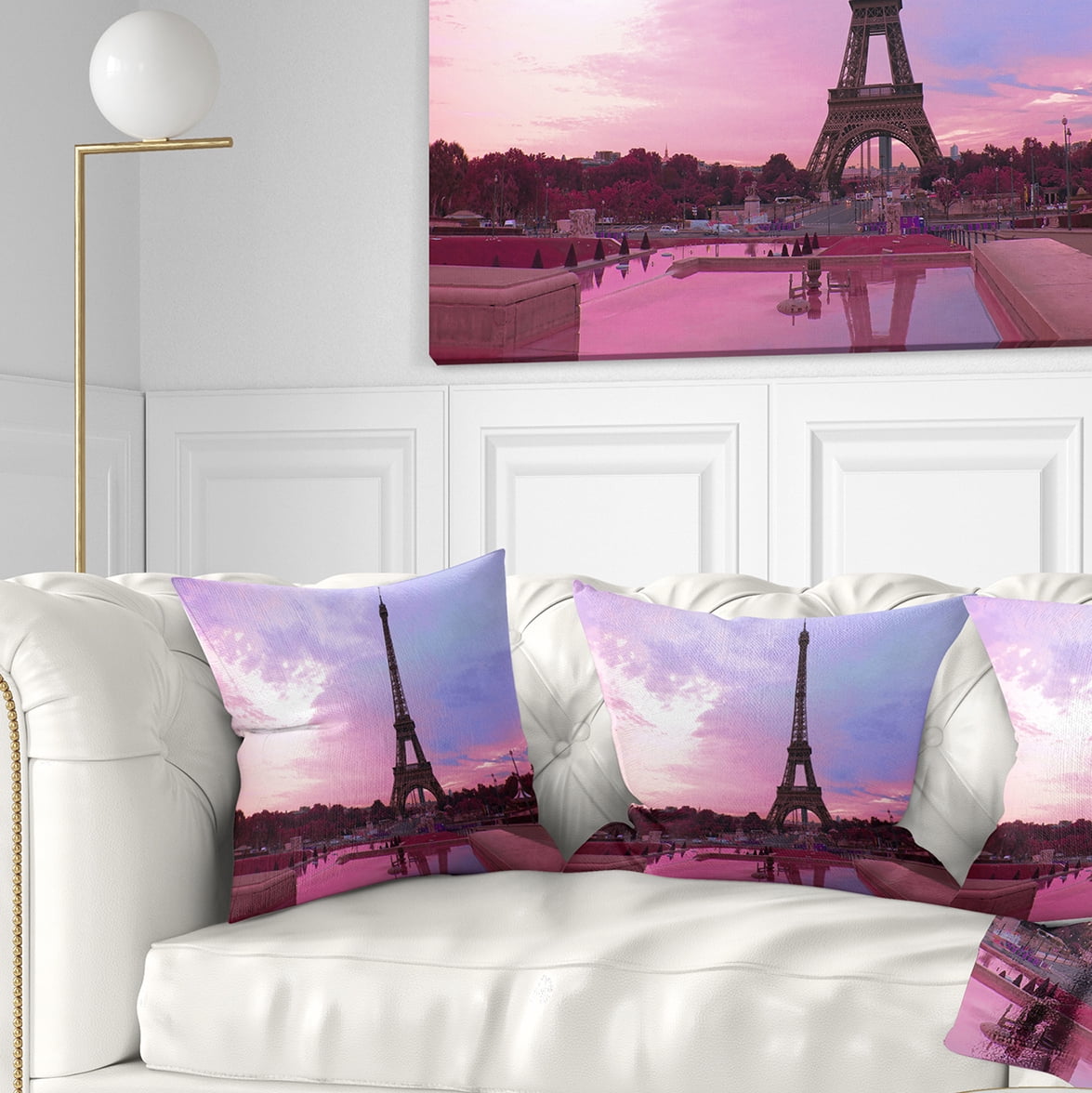 Designart Paris Eiffel Towerin Purple Tone - Landscape Photography Throw Pillow - 18x18