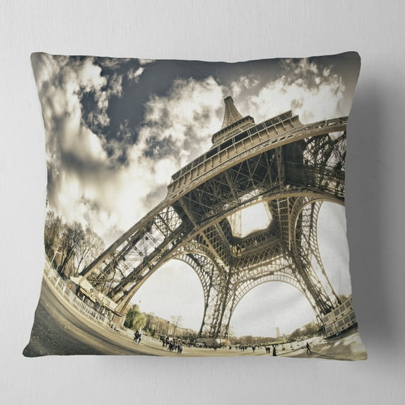 Designart Paris Eiffel Towerin Sunny Winter Morning - Throw Pillow - 18x18