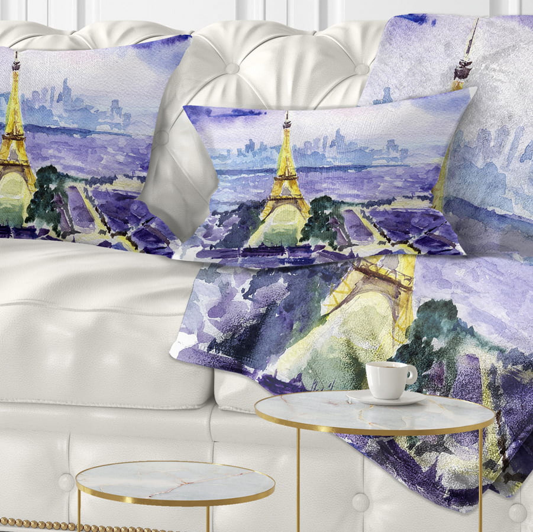 Designart Paris Eiffel Toweron Blue Background - Contemporary Throw Pillow - 12x20