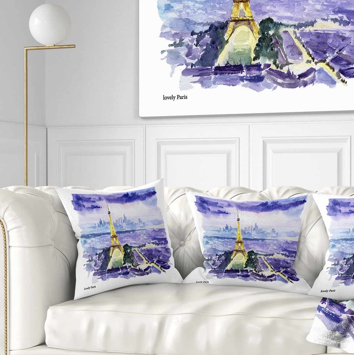 Designart Paris Eiffel Toweron Blue Background - Contemporary Throw Pillow - 16x16