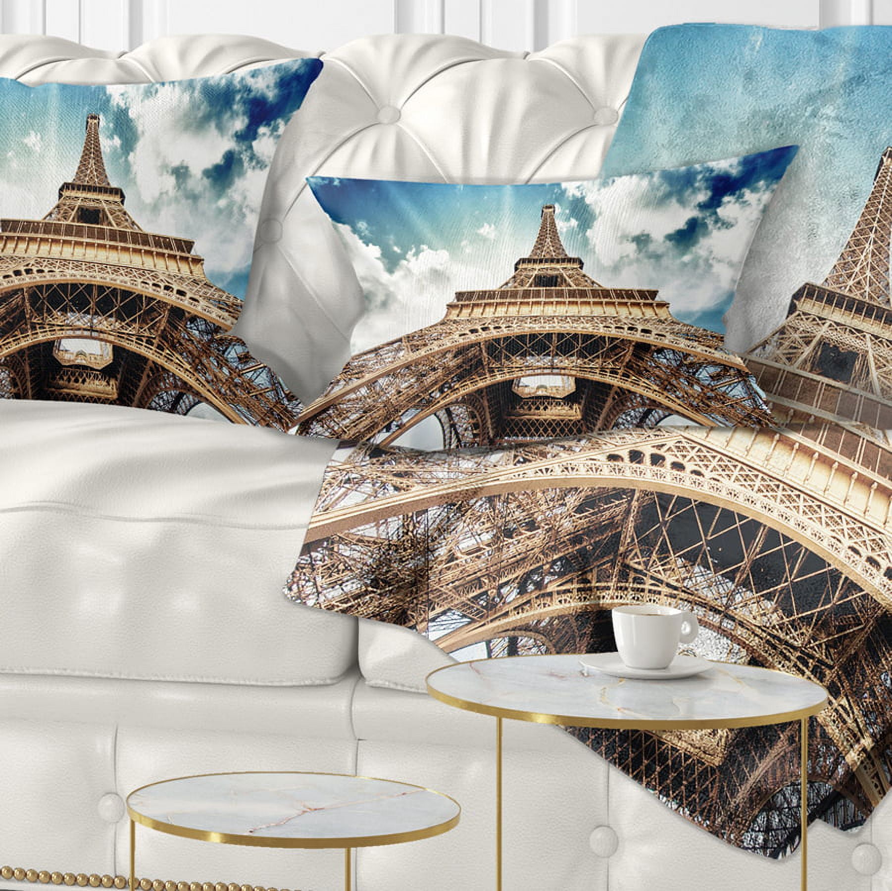 Designart Paris Eiffel Towerwith Fast Moving Clouds - Photography Throw Pillow - 12x20