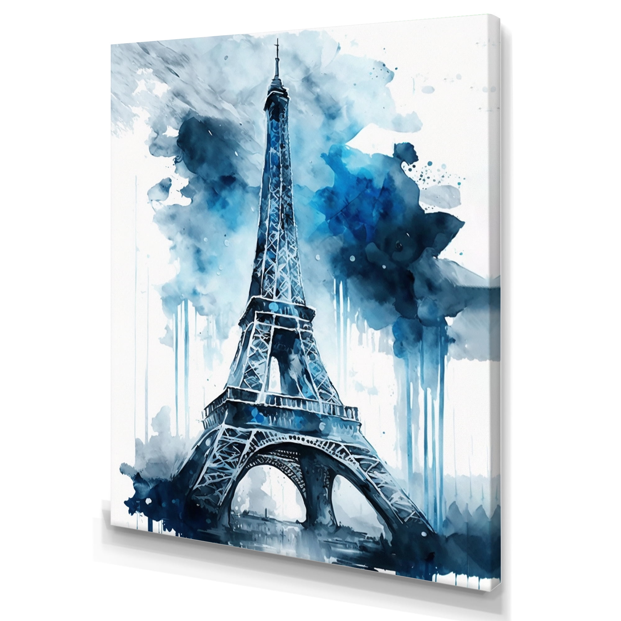 Designart Paris Eiflel Tower Grey And Blue Canvas Wall Art