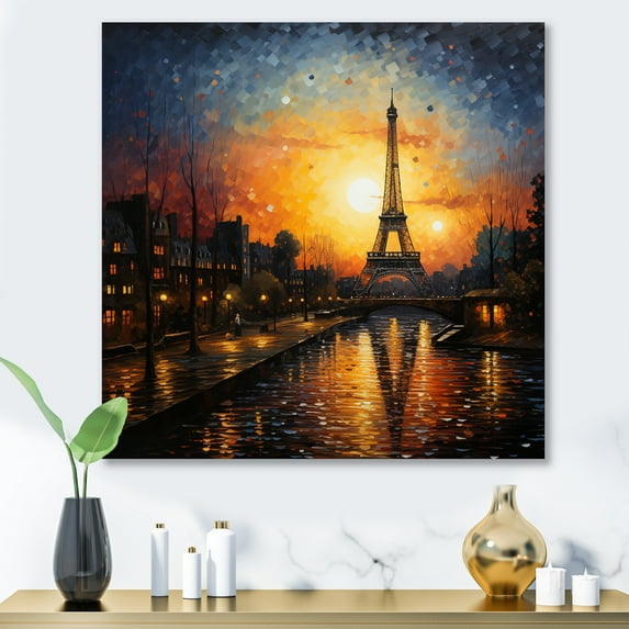Designart "Paris Golden Sunset French" Architecture Metal Wall Art Prints