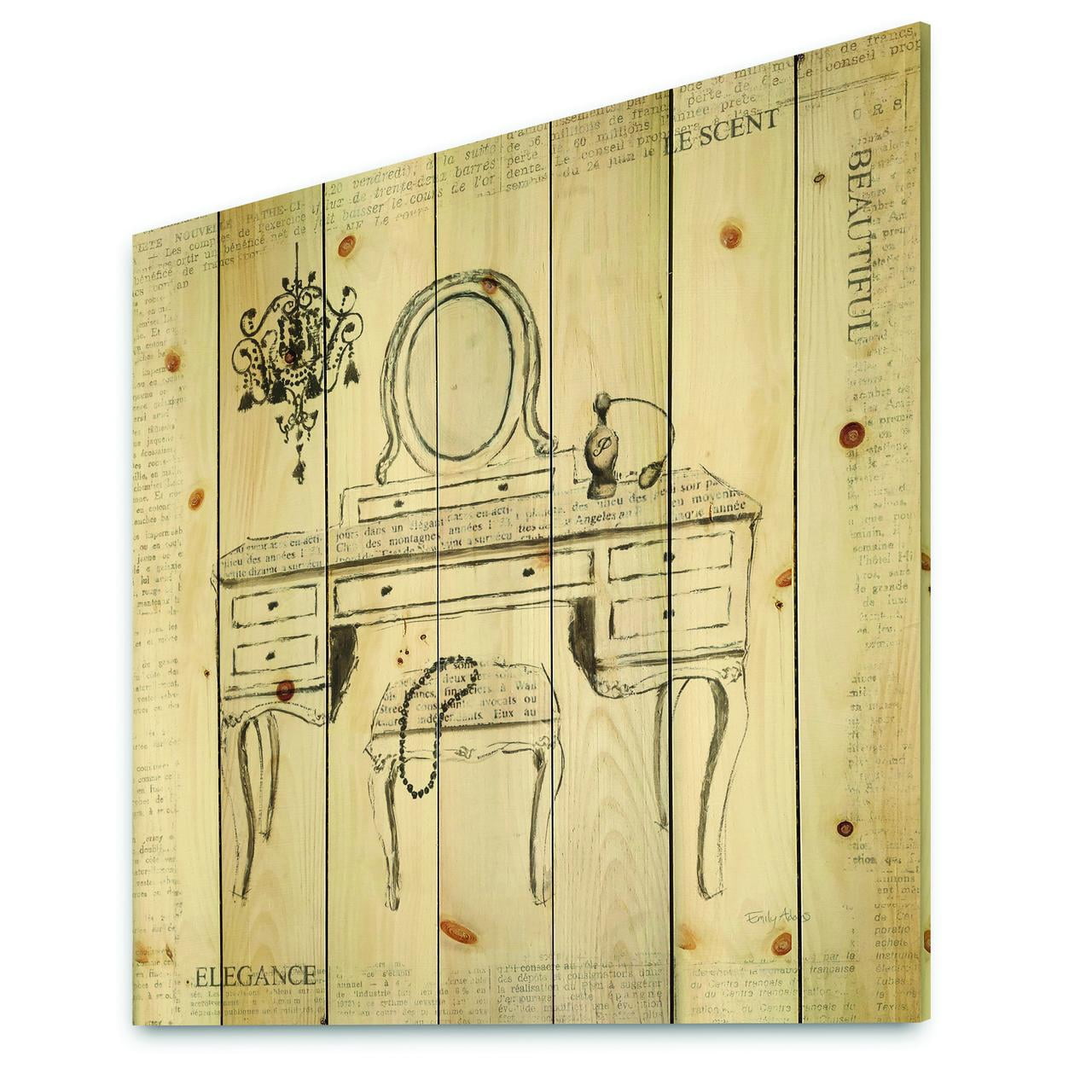 Designart 'Paris Hotel Bathroom IV' Traditional Bathroom Print on Natural Pine Wood