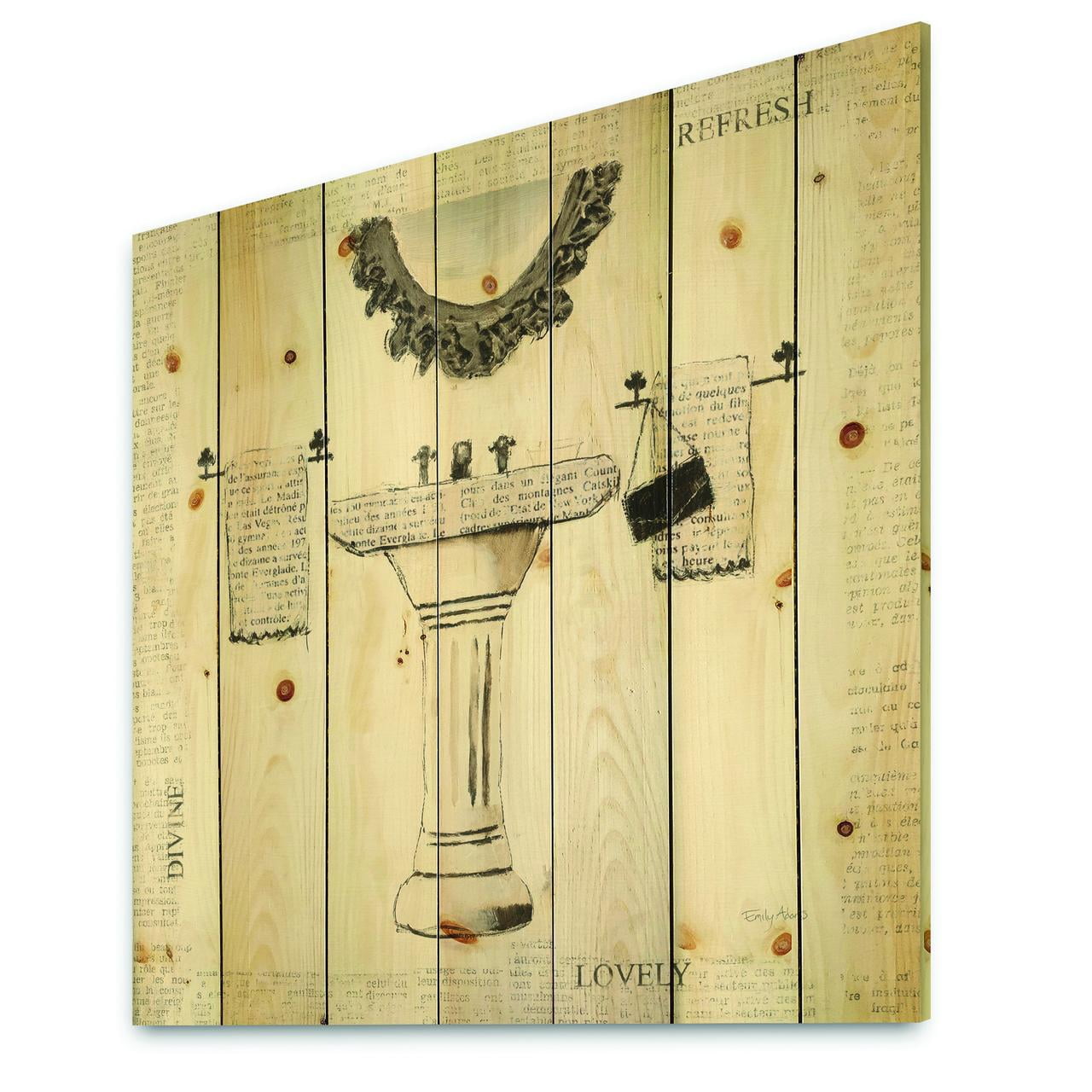 Designart 'Paris Hotel Bathroom V' Traditional Bathroom Print on Natural Pine Wood