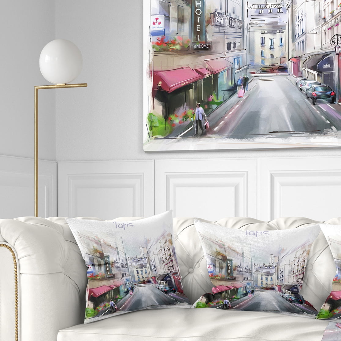 Designart Paris Illustration - Cityscape Digital Throw Pillow - 16x16