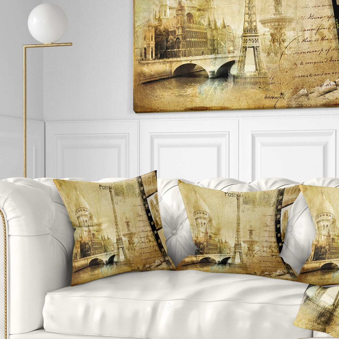 Designart Paris Memories - Vintage Throw Pillow - 16x16