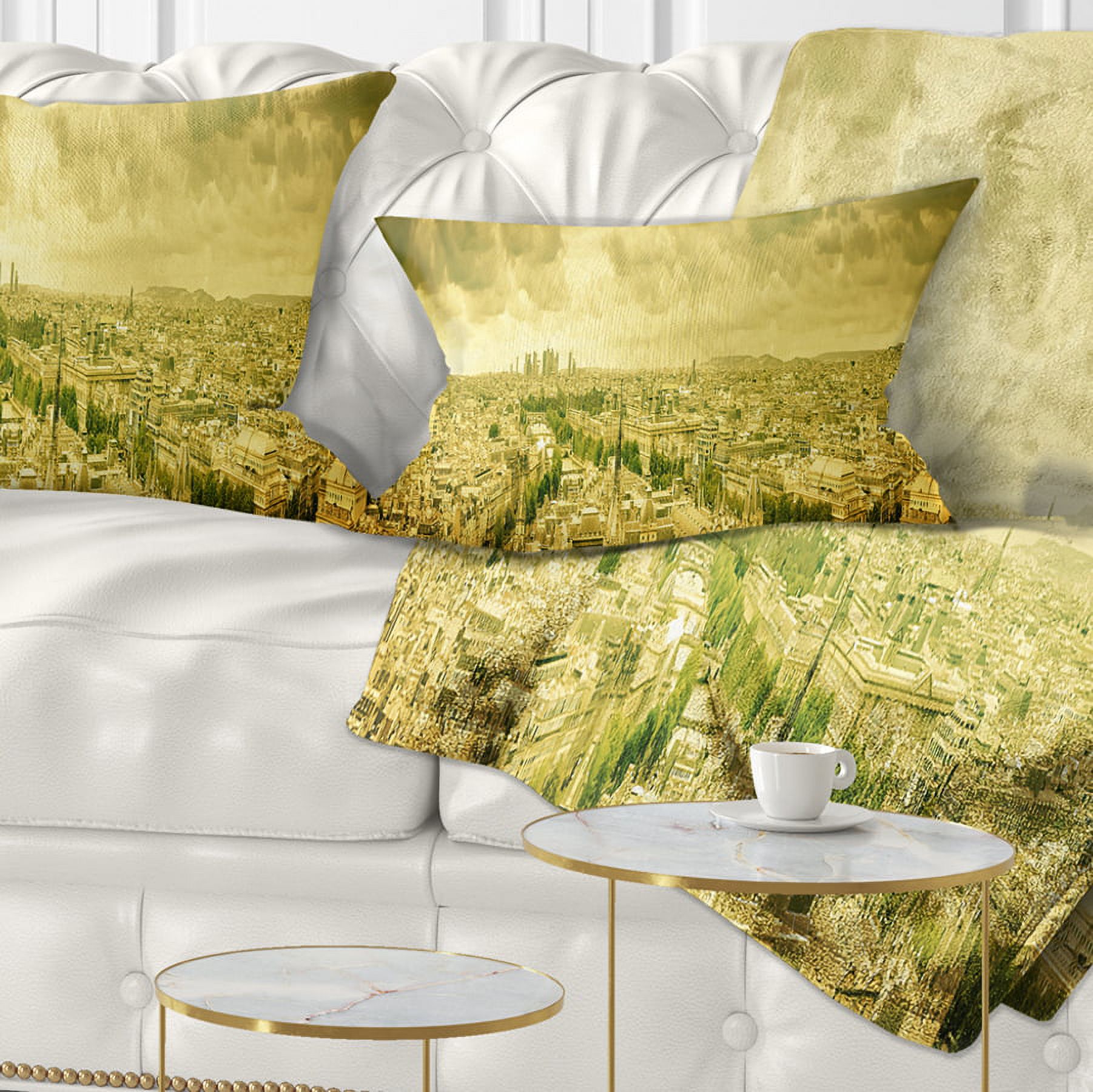 Designart Paris Panorama with Scenic Sky - Skyline Photography Throw Pillow - 12x20