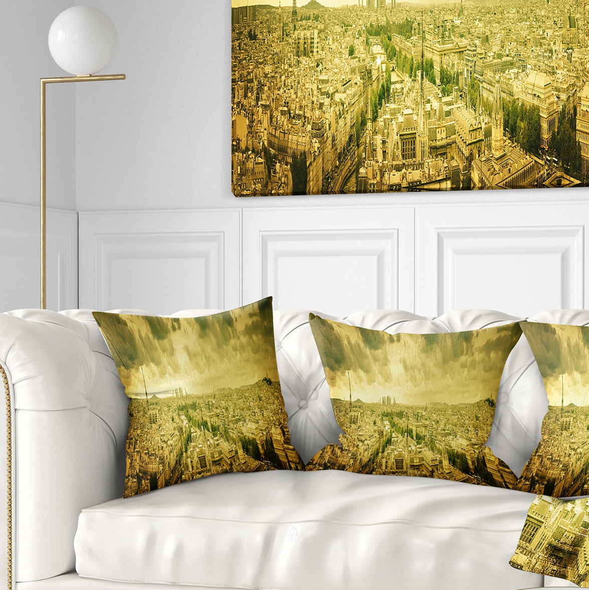 Designart Paris Panorama with Scenic Sky - Skyline Photography Throw Pillow - 16x16