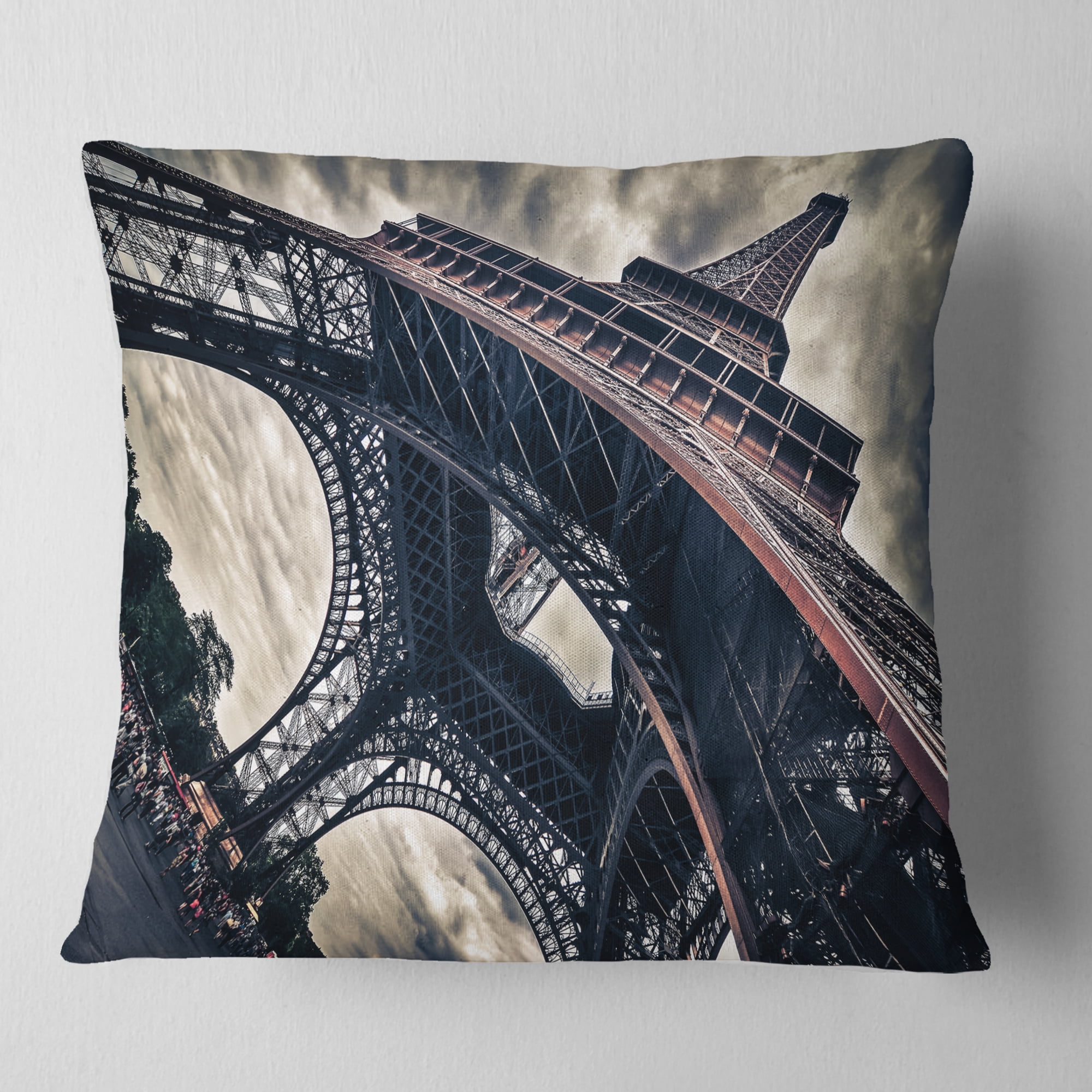 Designart Paris Paris Eiffel Towerin Grungy Dramatic Style - Cityscape Throw Pillow - 18x18