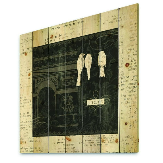 Designart 'Paris Vintage Collage I' French Country Print on Natural Pine Wood