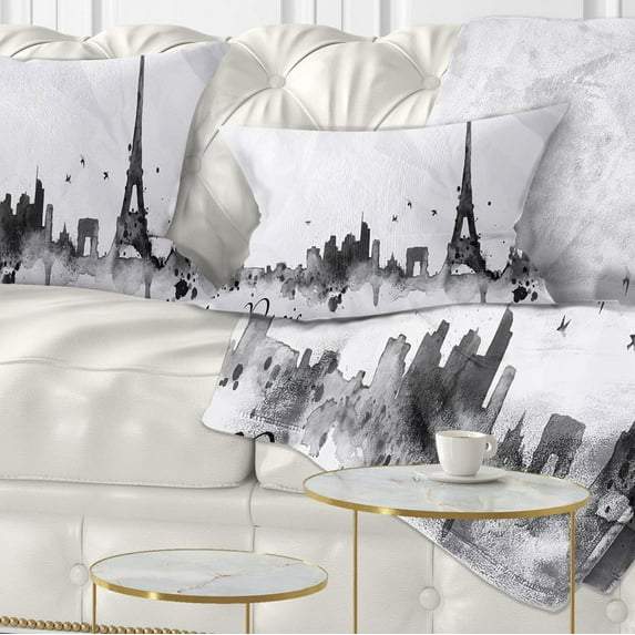 Designart Paris with Eiffel Silhouette - Cityscape Painting Throw Pillow - 12x20