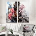 thumbnail image 1 of Designart "Parisian Balconies in Pink Elegance I" Paris Wall Art Set Of 2 - Pink Cityscapes Wall Decor Set Of 2, 1 of 7