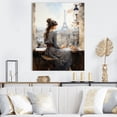 thumbnail image 1 of Designart "Parisian Pause of Woman" Fashion Canvas Wall Art - Glam Grey Woman Hallway Wall Art Decor, 1 of 6