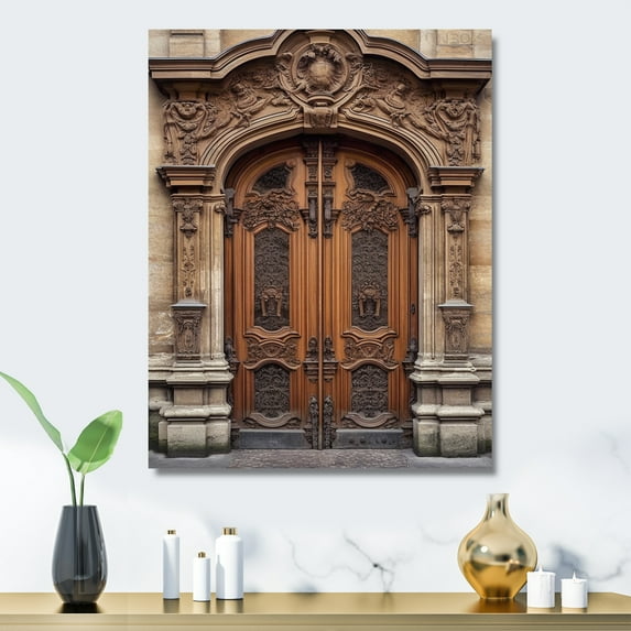 Designart "Parisian Wooden Enigma IV" Farm Door and Windows Metal Art Print