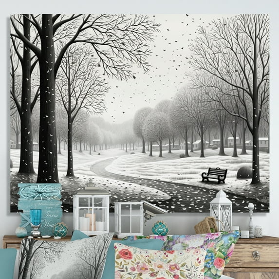 Designart "Park Monochrome Countryside Winter art painting I" Countryside Wall Art Print