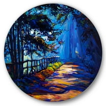 Designart 'Park Road In The Afternoon Shadows' Lake House Circle Metal Wall Art 36x36 - Disc of 36