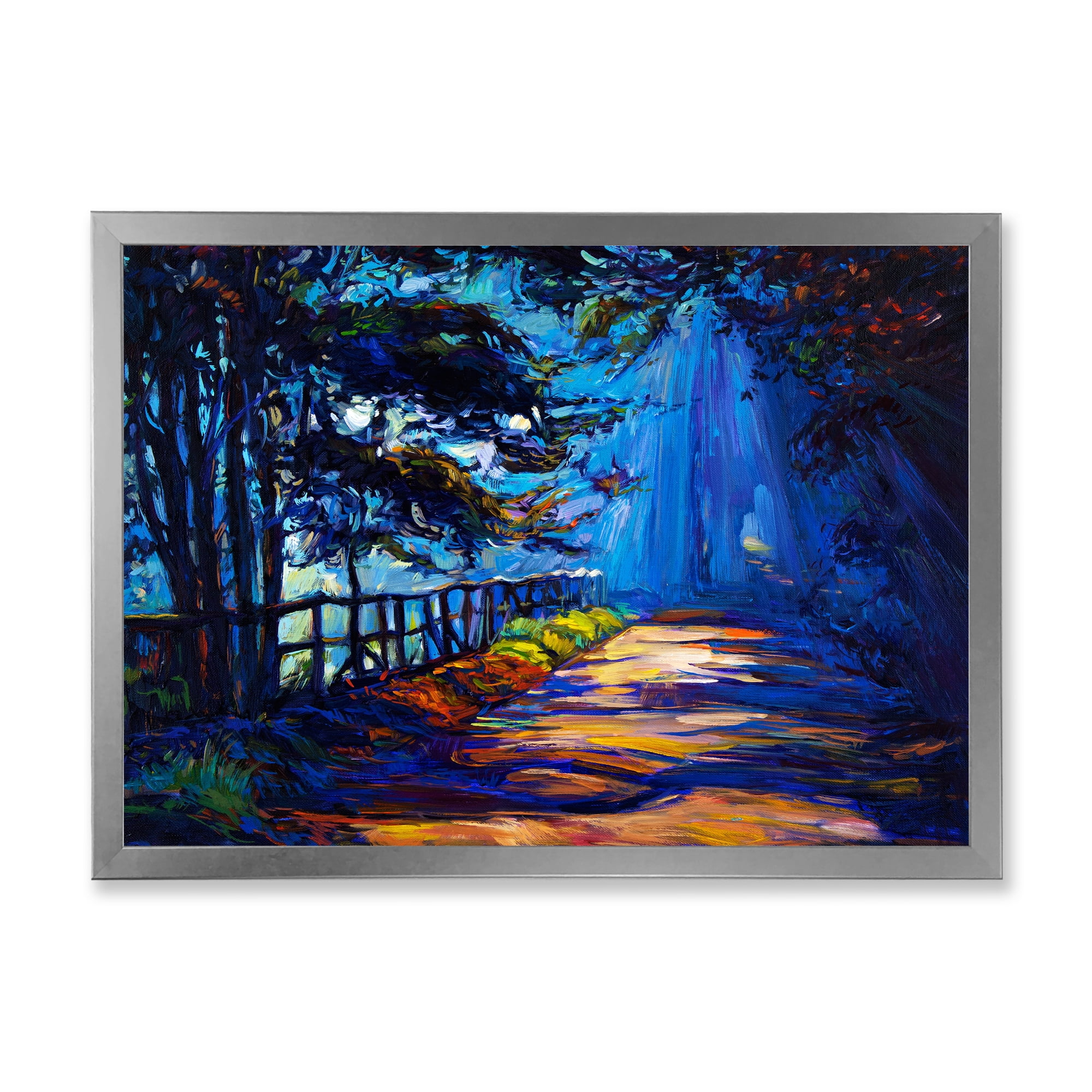 Designart 'Park Road In The Afternoon Shadows' Lake House Framed Art Print