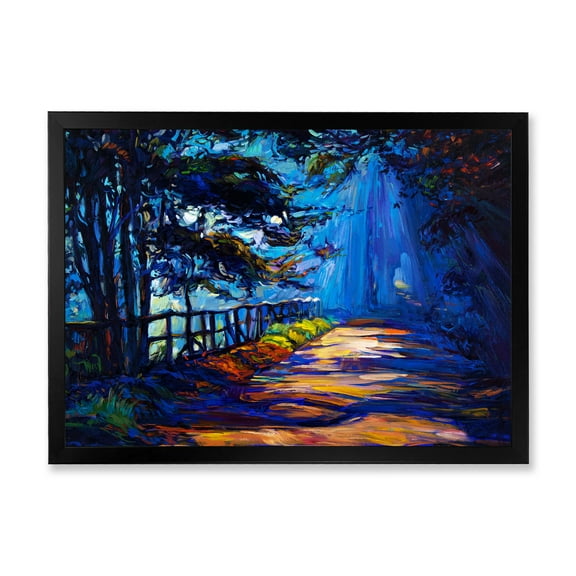 Designart 'Park Road In The Afternoon Shadows' Lake House Framed Art Print