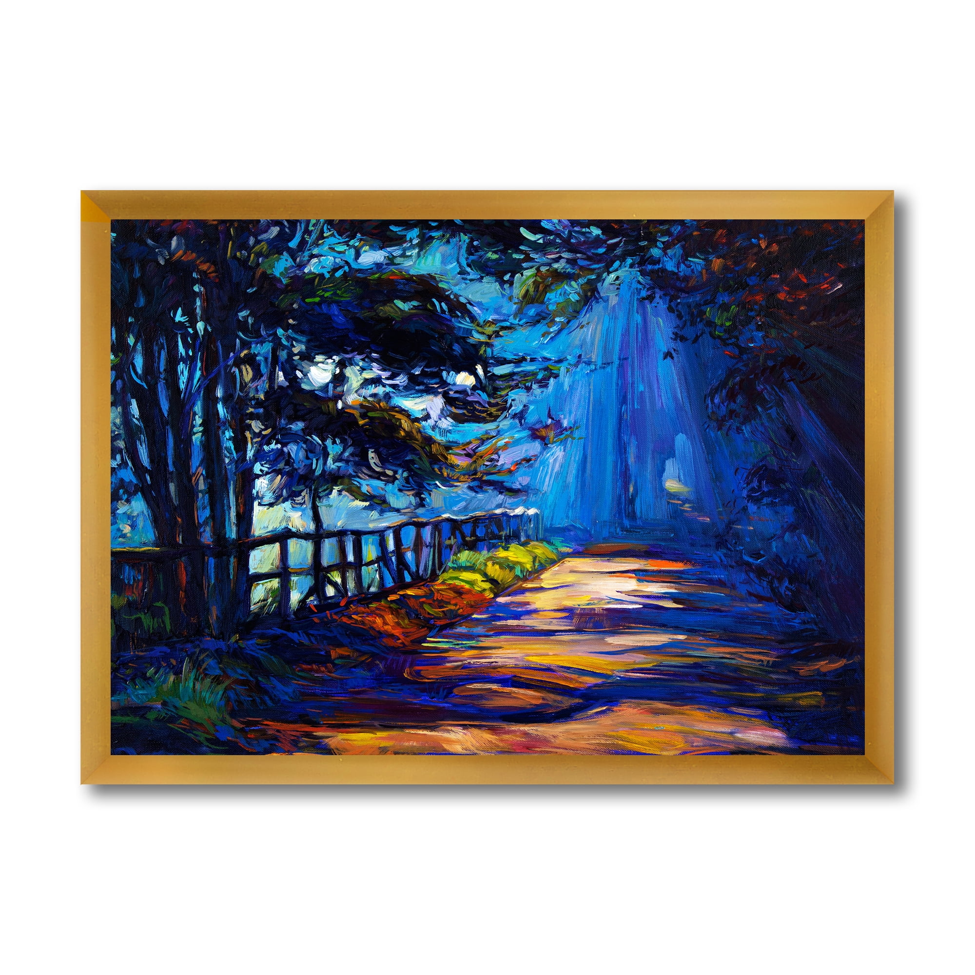 Designart 'Park Road In The Afternoon Shadows' Lake House Framed Art Print