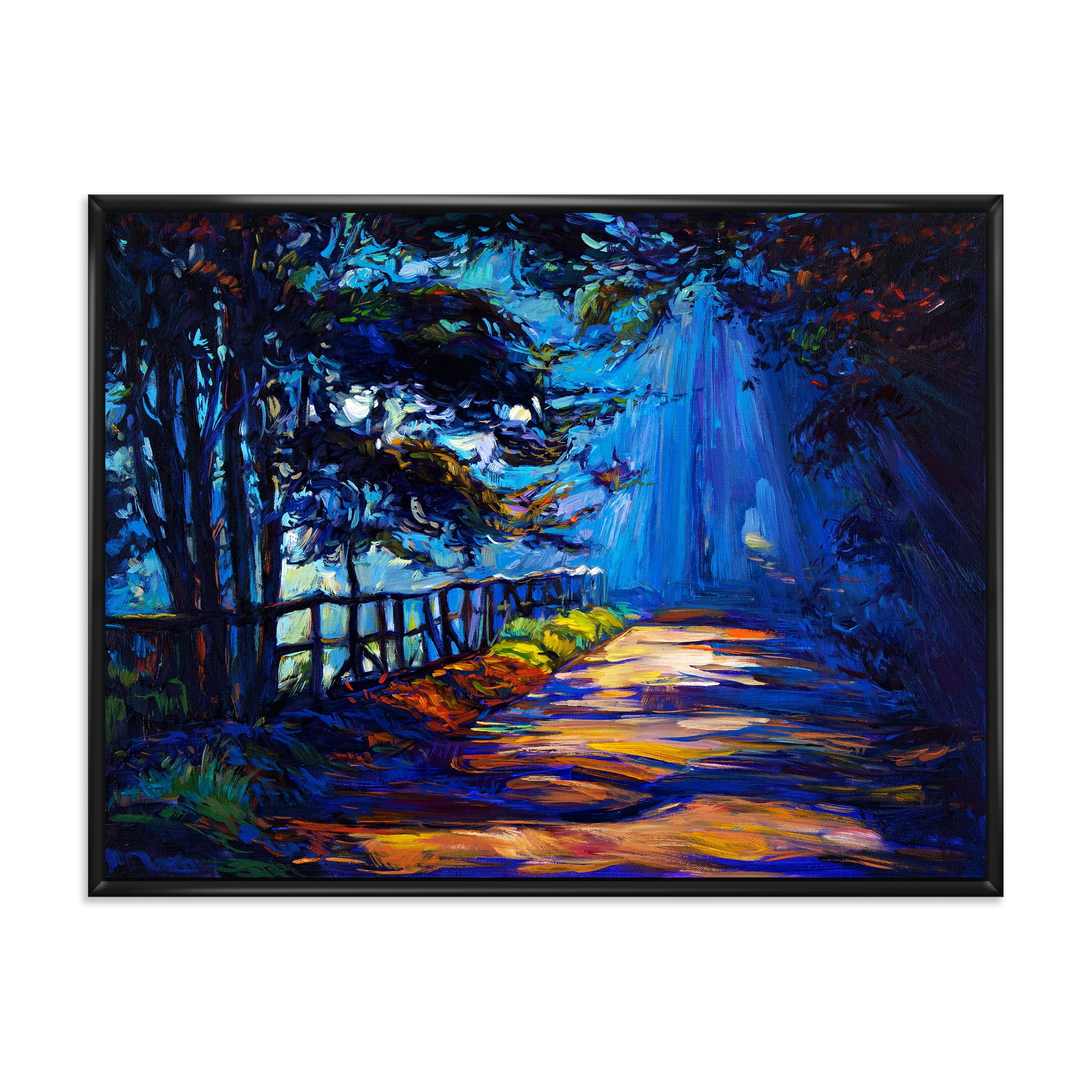 Designart 'Park Road In The Afternoon Shadows' Lake House Framed Canvas Wall Art Print