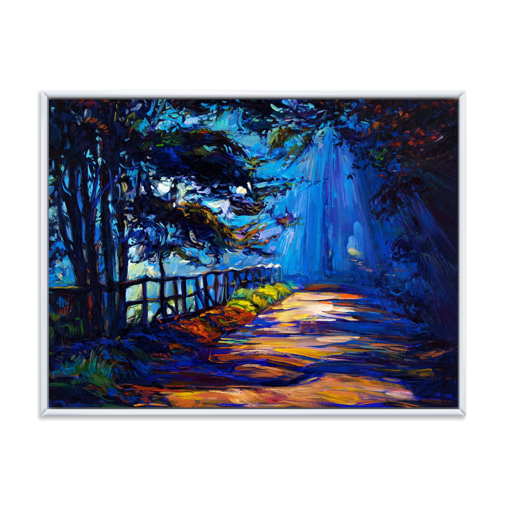 Designart 'Park Road In The Afternoon Shadows' Lake House Framed Canvas Wall Art Print