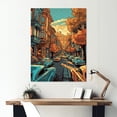 thumbnail image 1 of Designart "Parked Vintage Cars Orange And Blue IV" City Art Deco Metal Art Living Room, 1 of 5