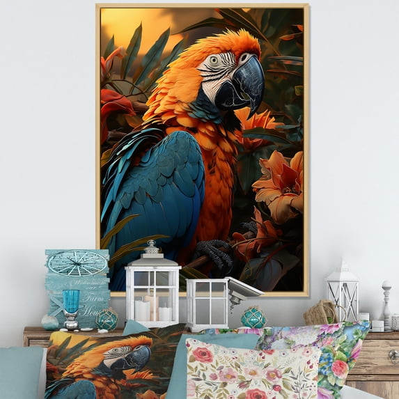 Designart "Parrot'S Serenading In A Tropical Setting I" Parrot Floater Framed Canvas Art Print