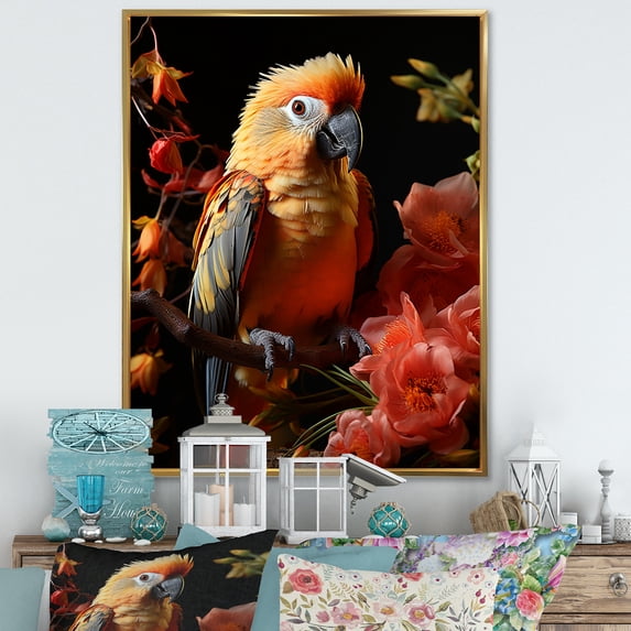 Designart "Parrot'S Serenading In A Tropical Setting" Parrot Floater Framed Wall Decor