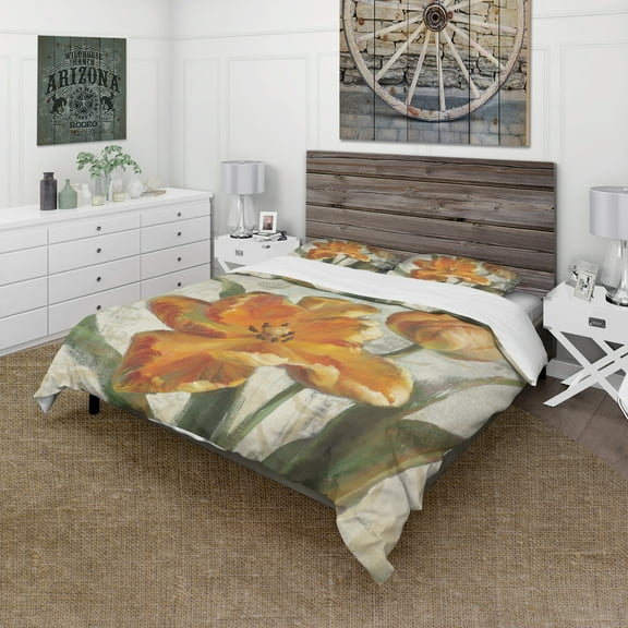 Designart 'Parrot Tulips I on Ivory' Cottage Duvet Cover Set