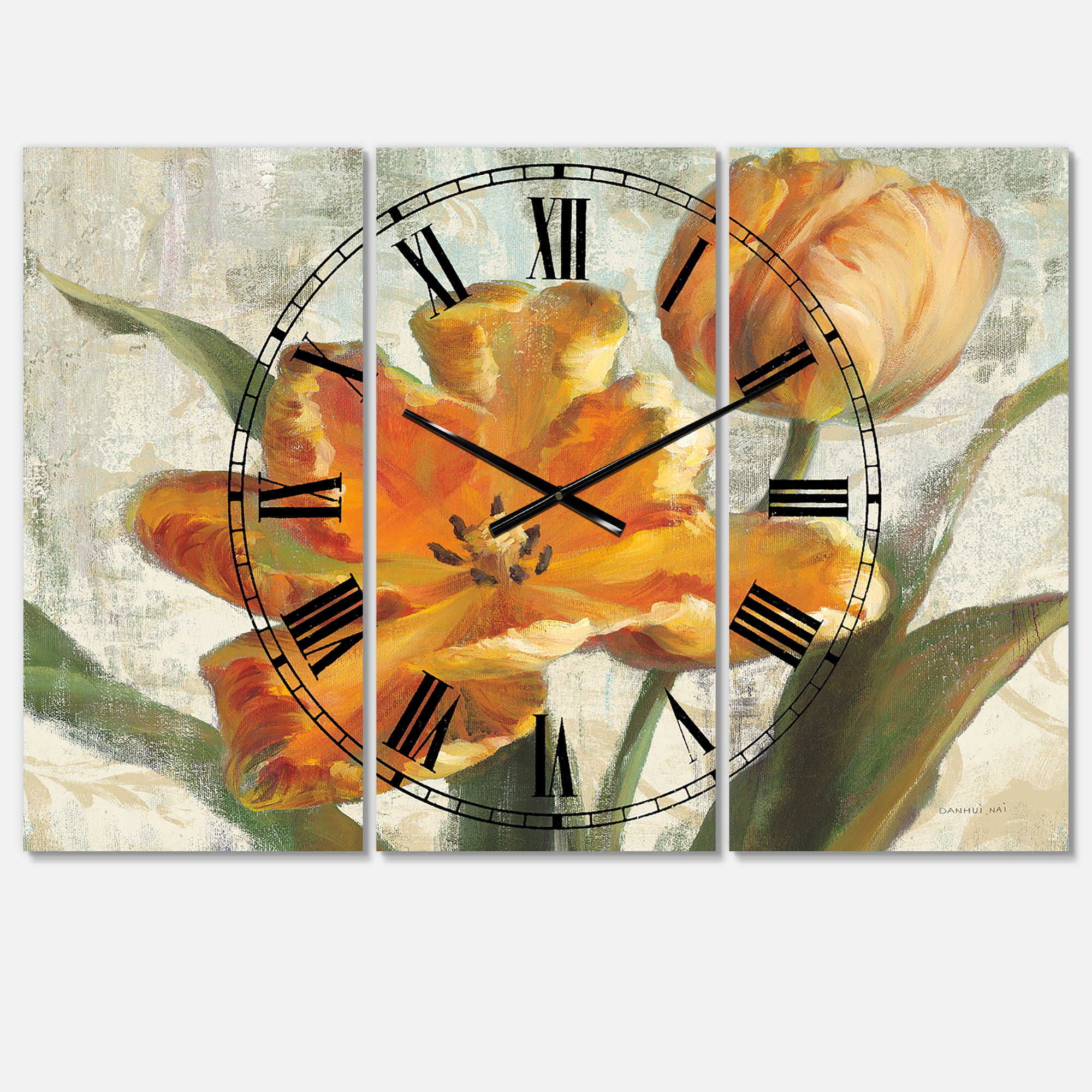 Designart 'Parrot Tulips I on Ivory' Farmhouse Wall Clock