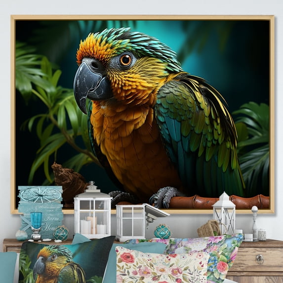 Designart "Parrots Creating Emerald Melodies" Parrot Floater Framed Wall Decor