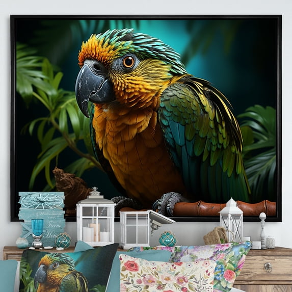 Designart "Parrots Creating Emerald Melodies" Parrot Floater Framed Wall Decor