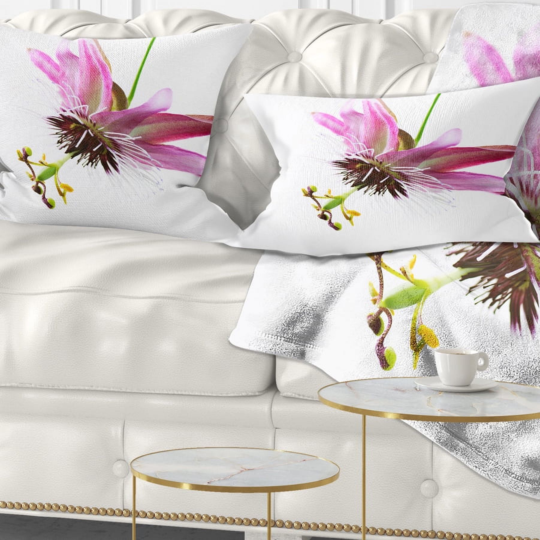 Designart Passiflora Flower over White - Animal Throw Pillow - 12x20