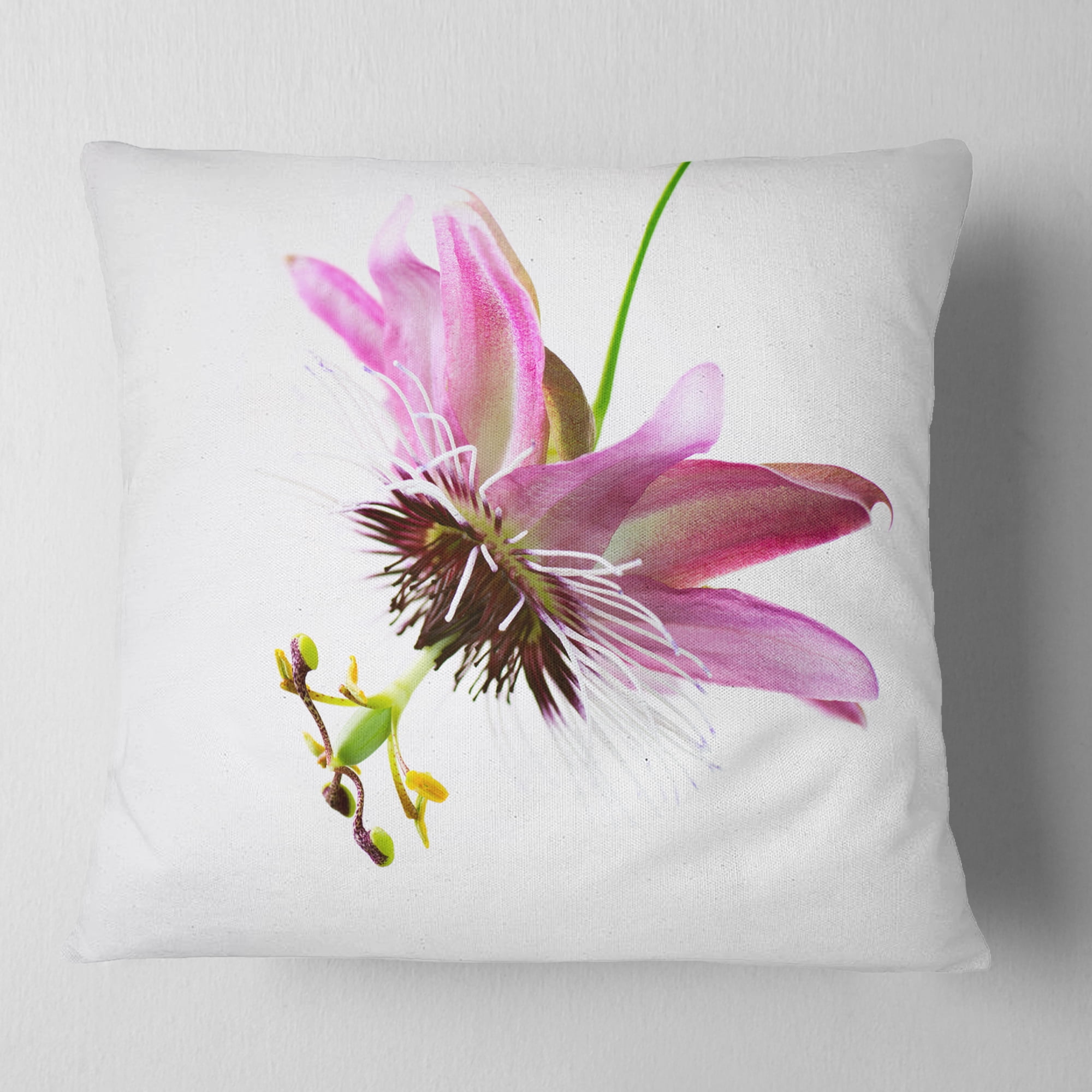 Designart Passiflora Flower over White - Animal Throw Pillow - 18x18