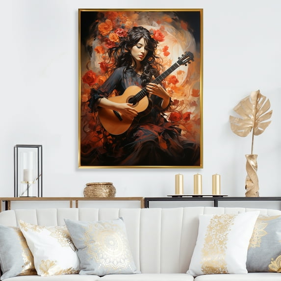 Designart "Passion Fiery Music Flamenco wall art" Portrait Floater Framed Wall Decor