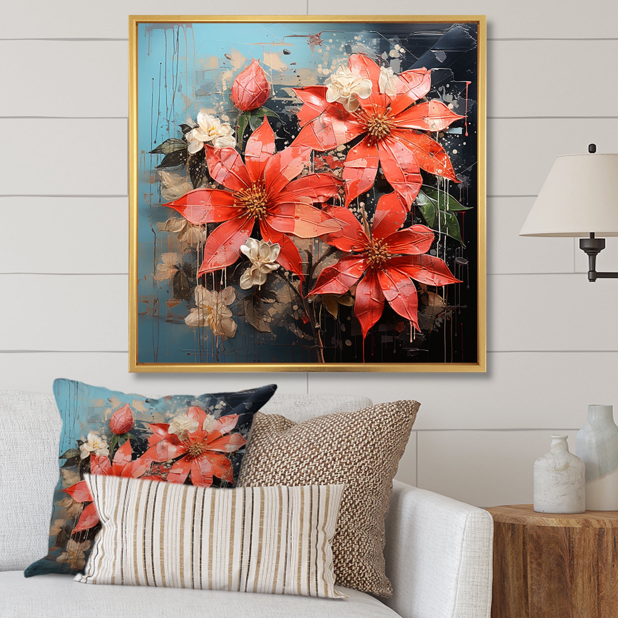 Designart "Passionate Poinsettias in Flower IV" Floral Framed Wall Art ...
