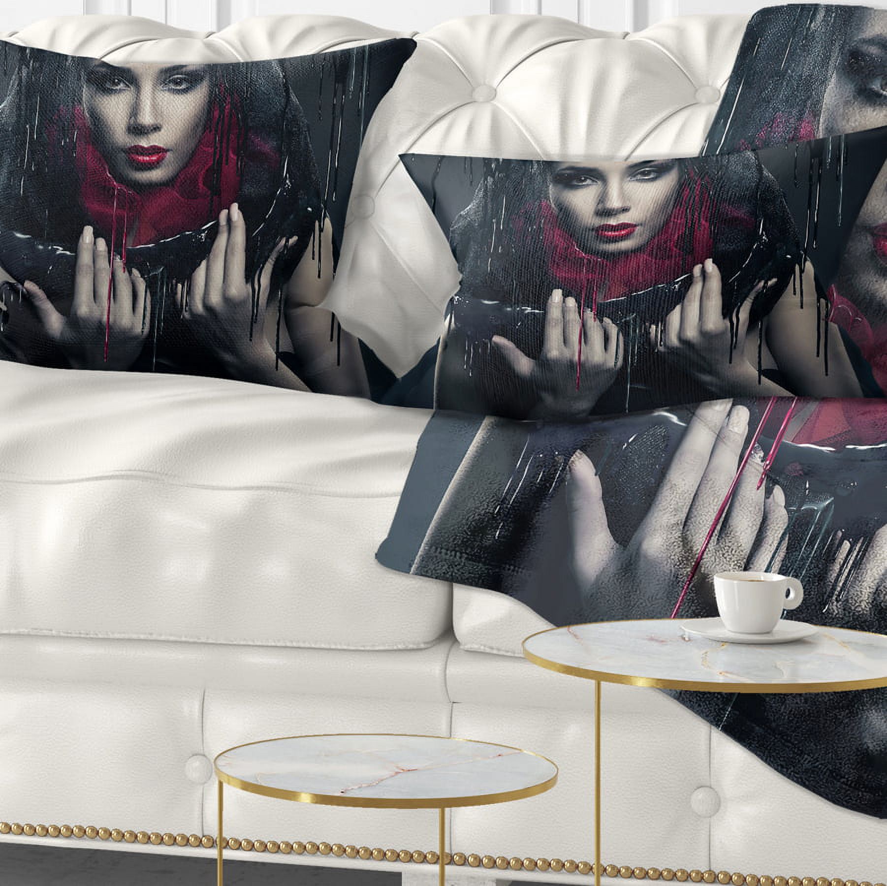 Designart Passionate Woman in Black - Portrait Throw Pillow - 12x20