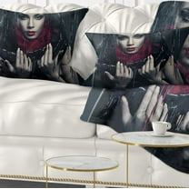 Designart Passionate Woman in Black - Portrait Throw Pillow - 12x20