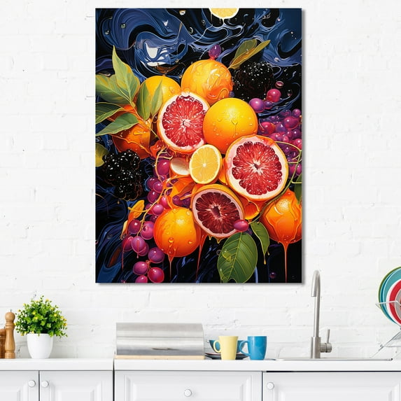Designart "Passionfruit Pulse In Electric Ebony I" Fruits Canvas Art Print