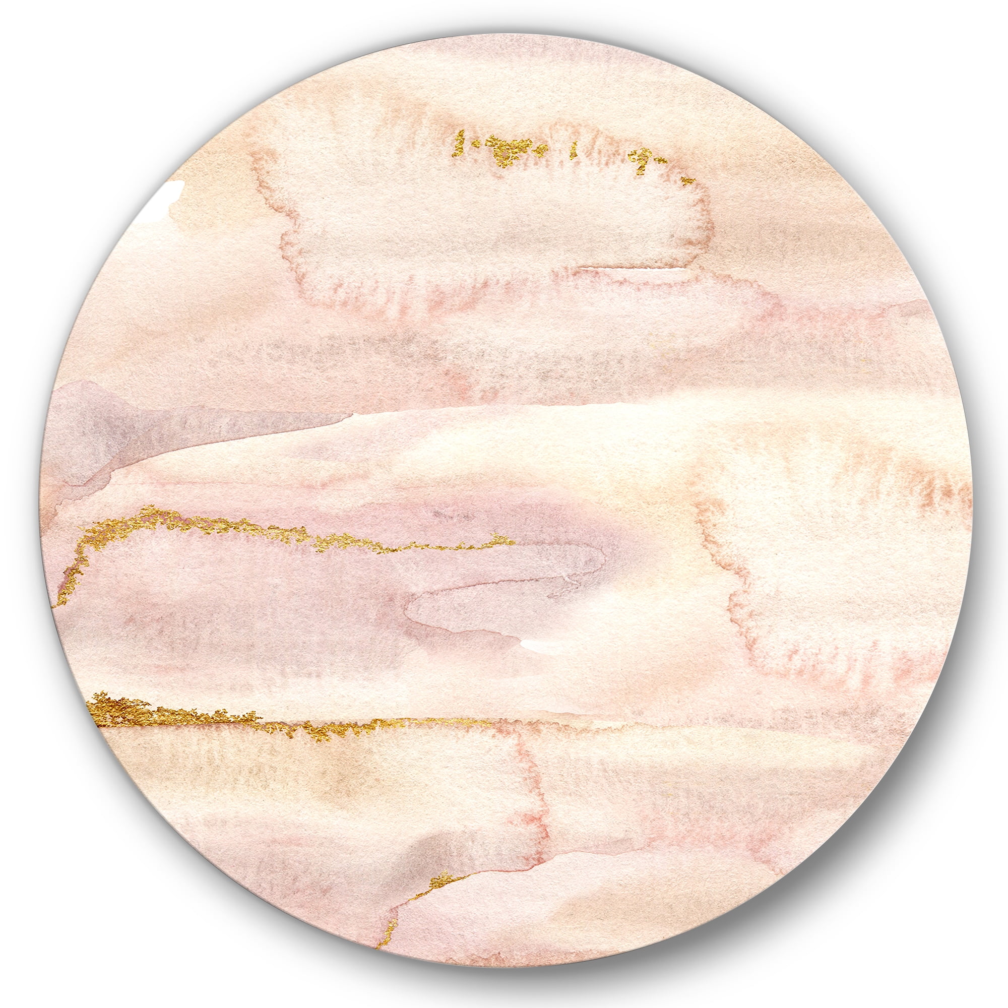 Designart 'Pastel Abstract With Beige Pink and Yelllow Spots' Modern Circle Metal Wall Art 36x36 - Disc of 36