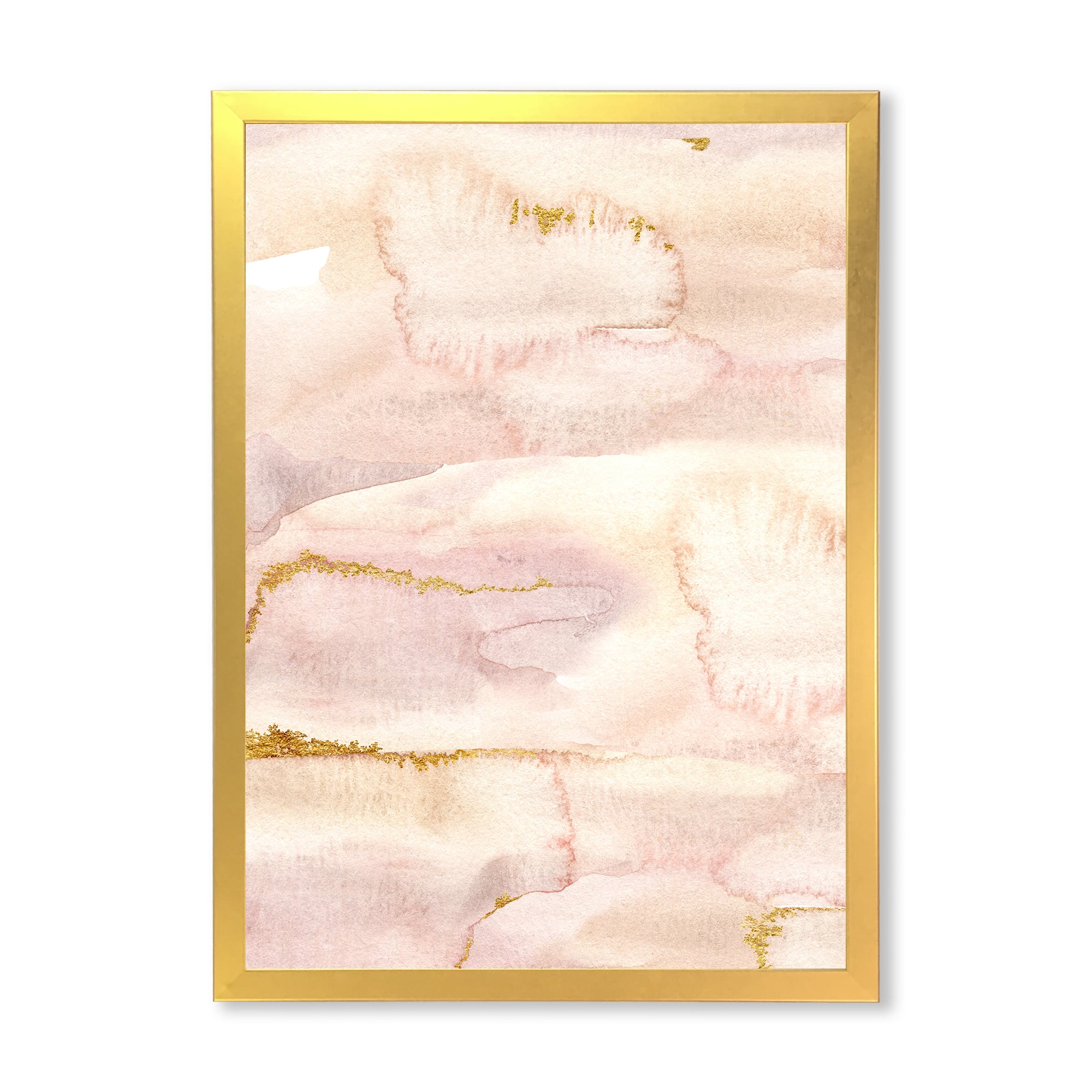 Designart 'Pastel Abstract With Beige Pink and Yelllow Spots' Modern Framed Art Print