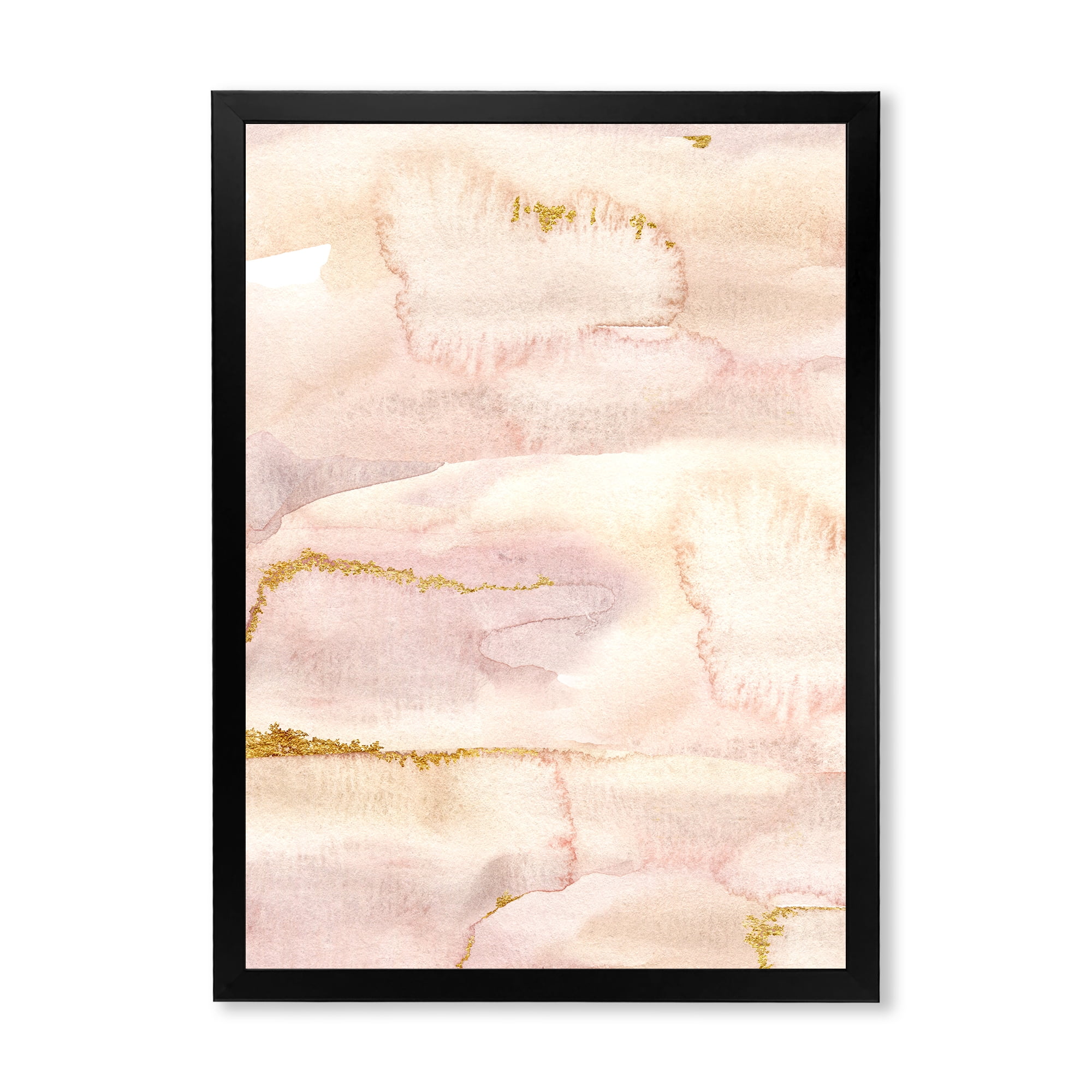 Designart 'Pastel Abstract With Beige Pink and Yelllow Spots' Modern Framed Art Print