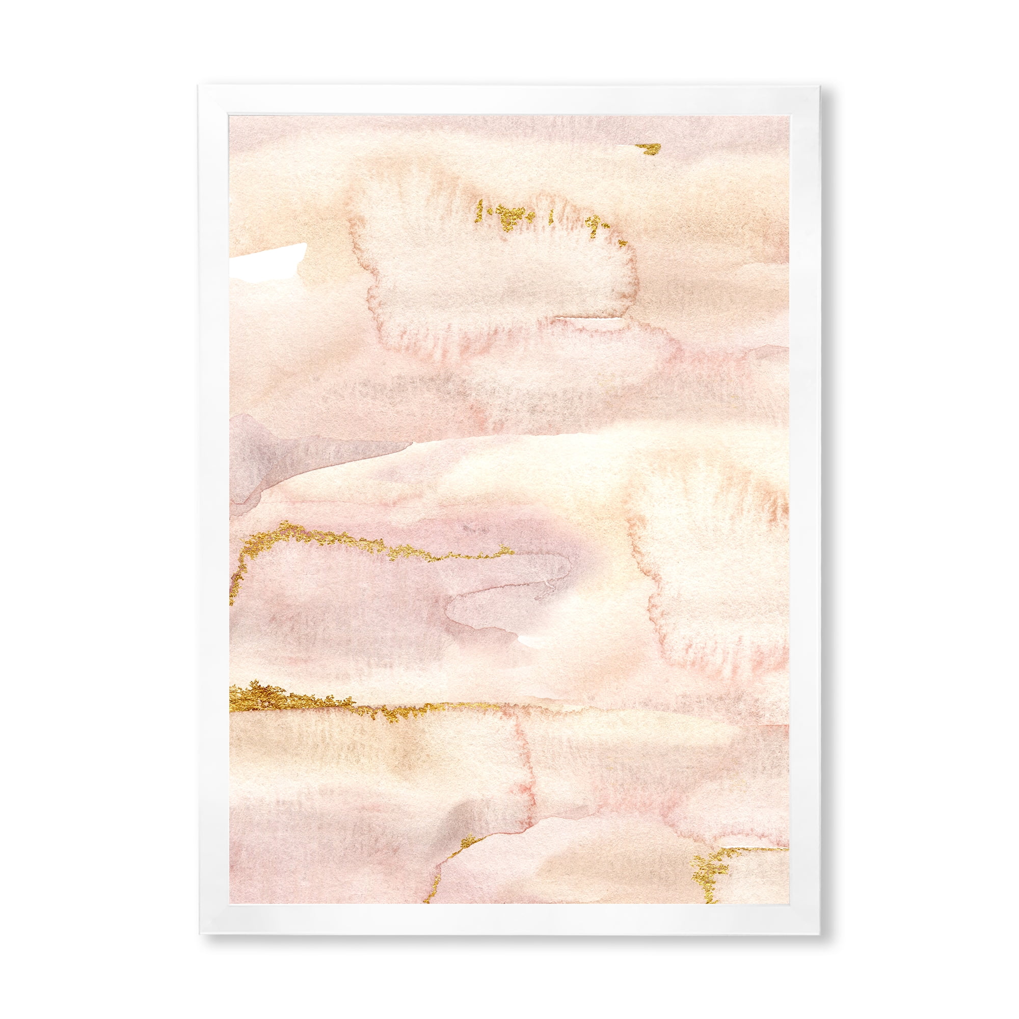 Designart 'Pastel Abstract With Beige Pink and Yelllow Spots' Modern Framed Art Print